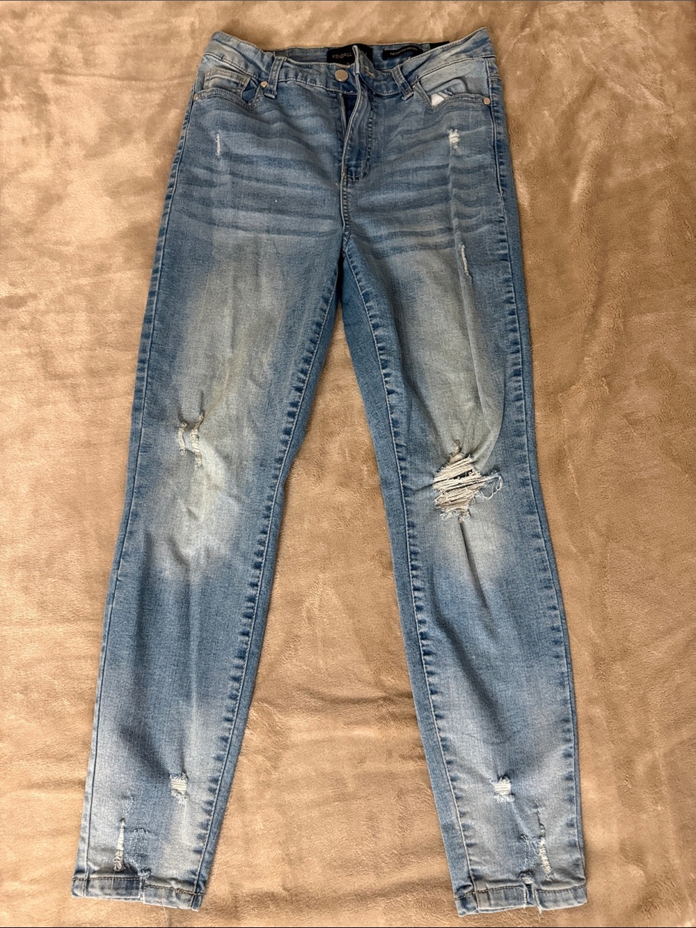 Kendall and Kylie Distressed Light Blue Women's Stretch Jeans